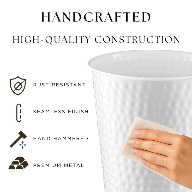 Monarch Abode Metal Bathroom Trash Can â€“ Waste Basket for Bedroom, Office Desk, & Dorm, Hand Hammered, Durable Decorative White Small Trash Can Bathroom Garbage Bin Wastebasket - Image 3